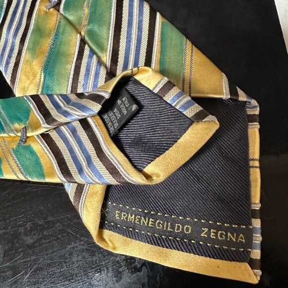 Ermenegildo Zegna Hand Painted SilkTie Striped Necktie Abstract Art Upcycle Red - Picture 5 of 7